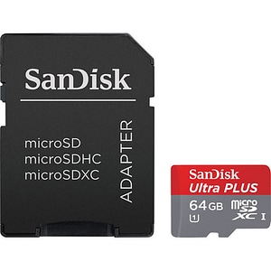 Card de memorie SANDISK Ultra Plus microSDXC, 64GB, 150MB/s, clasa 10/U1/A1, UHS-I, adaptor