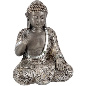Statueta decorativa Buddha Funshi, rasina, 10 x 15 x 19 cm, argintiu