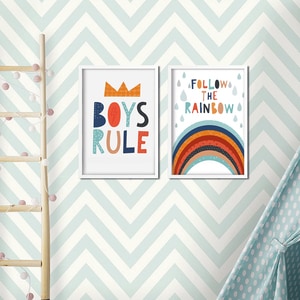 Set 2 tablouri cu rama Boys Rule, 23 x 33 cm, PVC