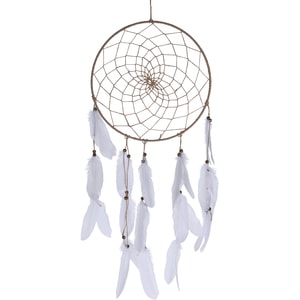 Decoratiune perete Dream Catcher, 33 x 5 x 90 cm, pene, bej-alb