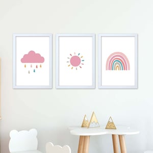 Set 3 tablouri cu rama Rainbow, 23 x 33 cm, PVC, roz
