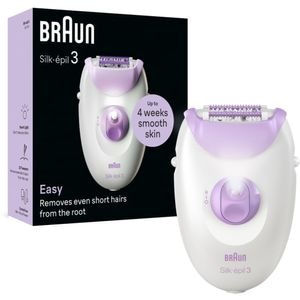 Epilator BRAUN Silk-epil 3 SE3-000, 20 pensete, 2 viteze, SmartLight, retea, alb-violet