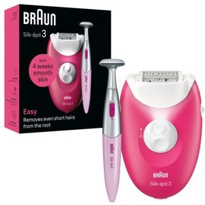 Epilator BRAUN SE3-202 Silk-epil 3, 20 pensete, 2 viteze, 1 accesoriu, SmartLight, retea, roz