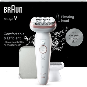 Epilator BRAUN Silk-epil 9 SES9-030, 40 pensete, 2 viteze, 3 accesorii, SmartLight, Smart Touch, MicroGrip, Wet&Dry, acumulator, alb-rose gold