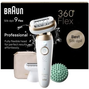 Epilator BRAUN Silk-epil 9 SES9-071, 40 pensete, 2 viteze, 5 accesorii, SmartLight, Smart Touch, MicroGrip, Wet&Dry, acumulator, alb-auriu