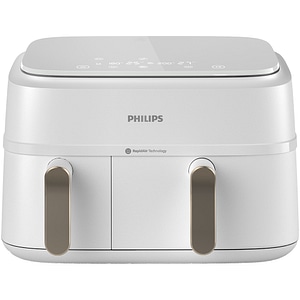 Friteuza cu aer cald dubla PHILIPS Seria 3000 NA353/10, 9l, 2750W, tehnologie RapidAir Plus, alb-auriu