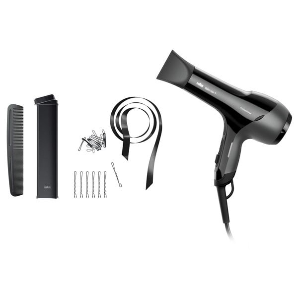 Uscator de par BRAUN Satin Hair 7 HD780 SensoDryer + set profesional de coafare, 2000W, 2 viteze, negru