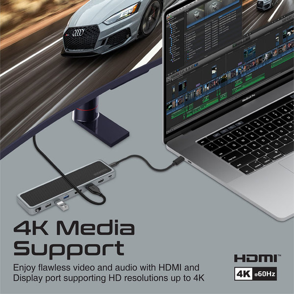 Hub USB Type-C PROMATE ApexHub-MST, USB 3.0, Ethernet, HDMI, Display Port, SD, gri