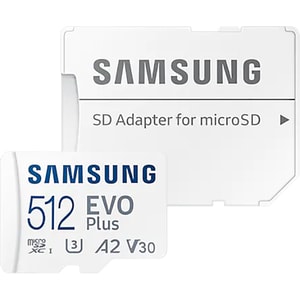 Card de memorie SAMSUNG EVO Plus, microSDXC, 512GB, 130MB/s, clasa 10/U3/V30/A2, UHS-I, adaptor