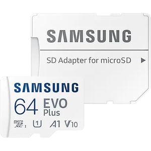 Card de memorie SAMSUNG EVO Plus, microSDXC, 64GB, 130MB/s, clasa 10/U3/V30/A2, UHS-I, adaptor