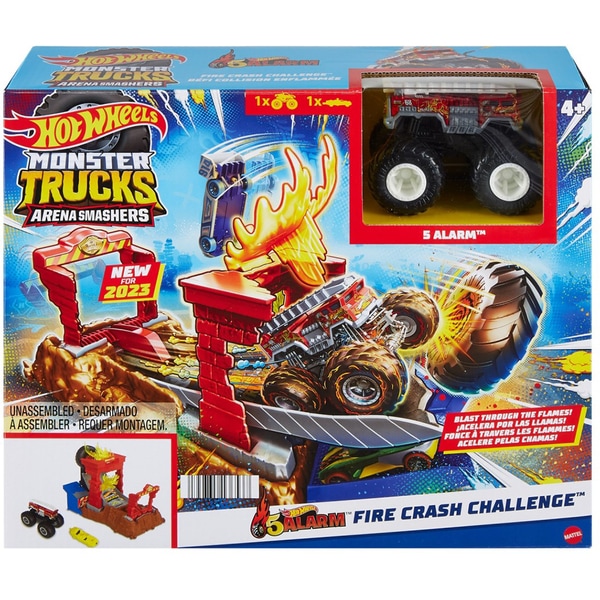 Set masinuta HOT WHEELS Monster Trucks Arena Entry Smashers Fire