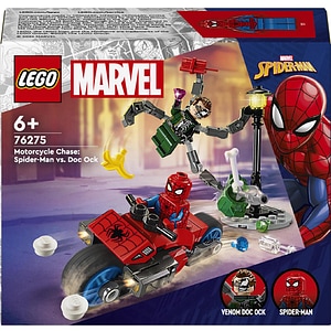 LEGO Marvel: Urmarire pe motocicleta - Omul Paianjen vs Doc Ock 76275, 6 ani+, 77 piese