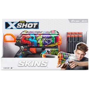 Jucarie de rol X-SHOT Skins Flux Dart Blaster - Illustrate SH36516O, 8 ani+, negru-alb