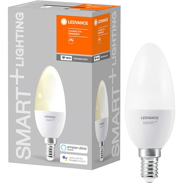 Bec LED Smart LEDVANCE Candle 40, E14, 5W, 470lm, Wi-Fi, lumina calda