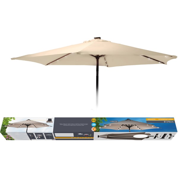 Umbrela terasa cu panou solar AMBIANCE, metal, 270 x 232 cm, iluminare LED, crem