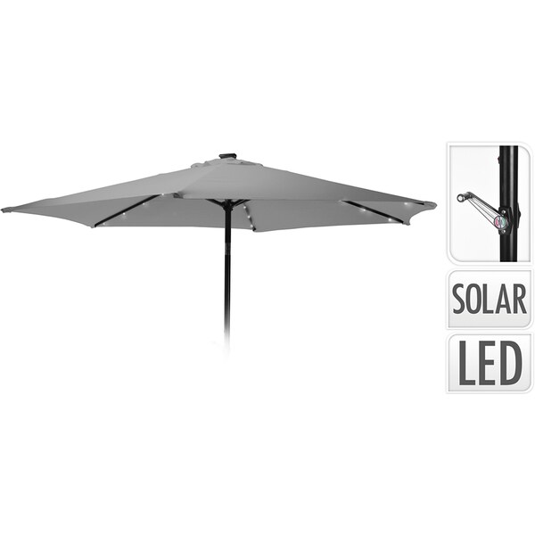 Umbrela terasa cu panou solar AMBIANCE, metal, 270 x 232 cm, iluminare LED, gri deschis