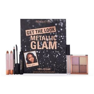 Set machiaj MAKEUP REVOLUTION Metallic Glam: Fard de pleoape, 2.5g + Iluminator Highlight Quad, 4g + Baza pentru fardul de ochi, 2.5ml + Creion de ochi, 1.15g + Mascara, 8g