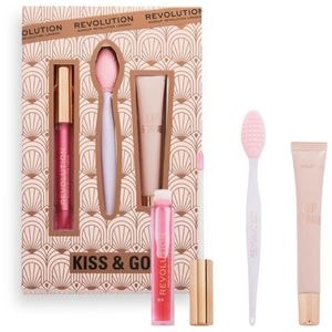 Set machiaj MAKE UP REVOLUTION Kiss & Go: Balsam de buze, 2.5ml + Exfoliant pentru buze, 8ml + pensula exfoliere buze