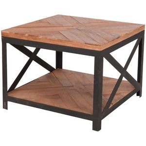 Masuta cafea J11301200, bej-negru, lemn de tec, 60 x 60 x 45 cm