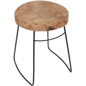 Taburet J11301210, lemn de tec, D 30 x 42 cm, bej