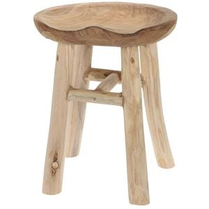Taburet J11302250, lemn de tec, 35 x 33 x 42 cm, bej