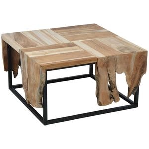 Masuta cafea J11302290, bej-negru, lemn de tec, 65 x 65 x 45 cm
