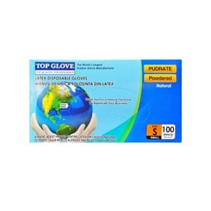 Manusi de unica folosinta TOP GLOVE Pudrate, latex, marimea S, 100 buc