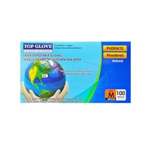 Manusi de unica folosinta TOP GLOVE Pudrate, latex, marimea M, 100 buc