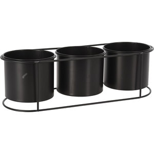 Set 3 ghivece flori cu suport KI QD1000600, metal, D 14 cm, negru