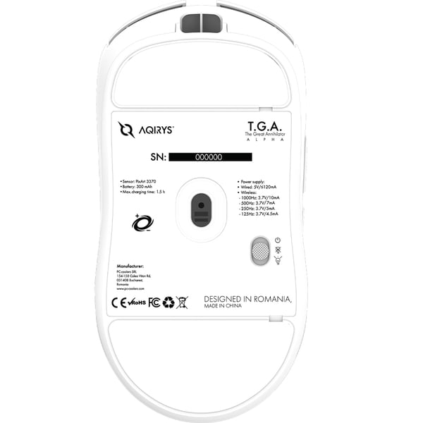 Mouse Gaming Wireless AQIRYS T.G.A. The Great Annihilator ALPHA, Dual Mode, 19000  dpi, alb