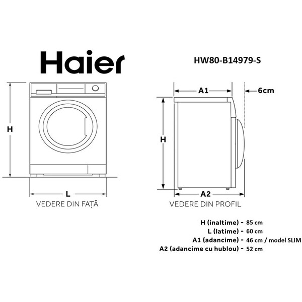 Masina de spalat rufe frontala slim HAIER HW80-B14979-S, 8 kg, 1400rpm, Clasa A, alb