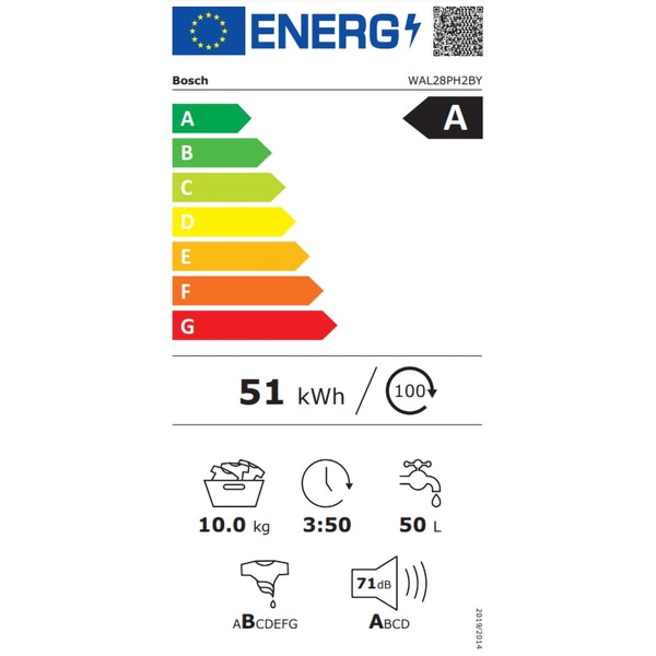 Masina de spalat rufe frontala BOSCH WAL28PH2BY, 10 kg, 1400rpm, Clasa A, alb