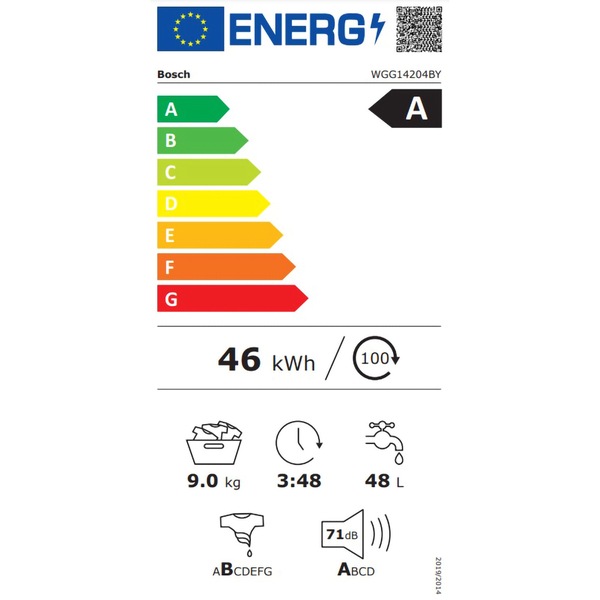 Masina de spalat rufe frontala BOSCH WGG14204BY, 9kg, 1200rpm, Clasa A, alb