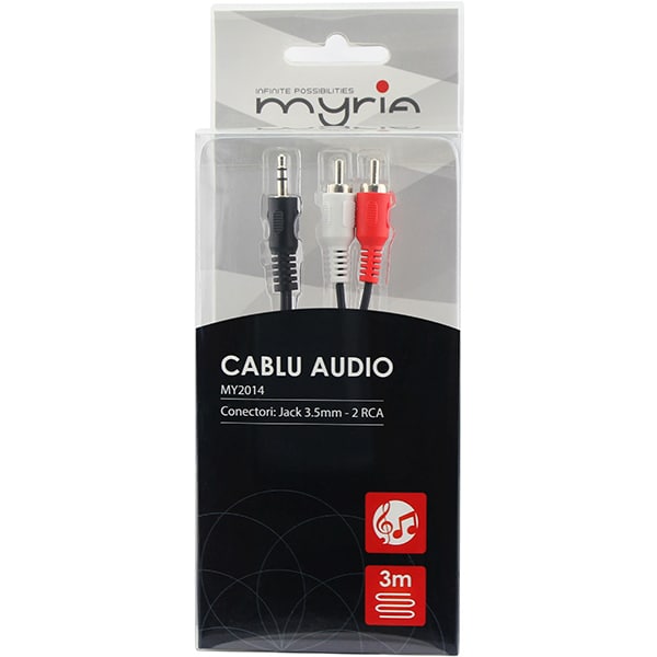 Cablu audio stereo jack 3.5mm - RCA MYRIA MY2014, 3mm, negru