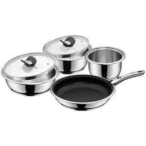 Set 4 piese de gatit WMF Click & Serve 795076820, baza TransTherm, inox, argintiu