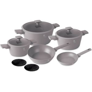 Set vase de gatit BERLINGER HAUS Taupe Collection BH/8110, 10 piese, 1-6.1l, 20-28 cm, aluminiu, gri