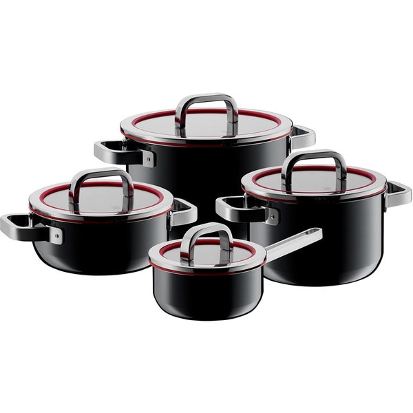 Set vase WMF Fusiontec 517405290, 16-24cm, 8 piese, otel inoxidabil, negru