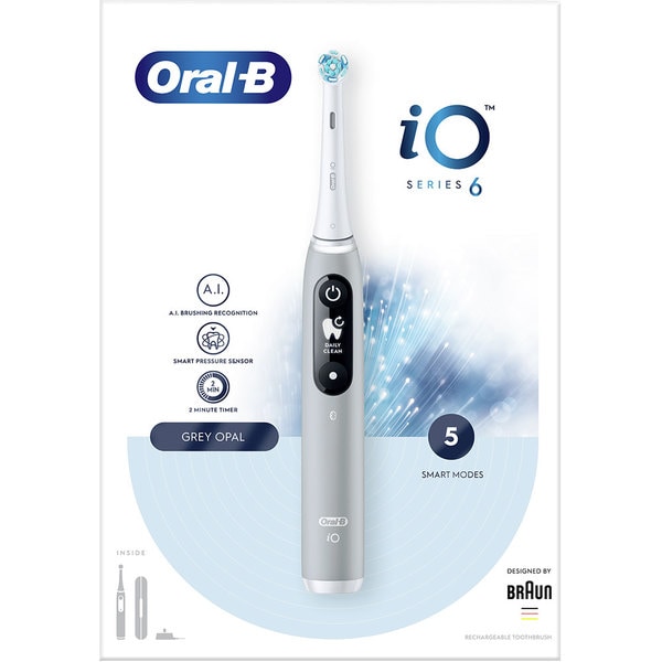 Periuta de dinti electrica ORAL-B iO6, Bluetooth, Curatare 3D, 5 programe, 1 capat, gri