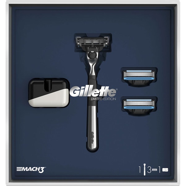 Set cadou GILLETTE Mach 3 Limited Edition: Aparat de ras + Rezerva, 2buc + Suport