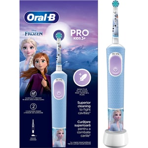 Periuta de dinti electrica copii ORAL-B Pro Kids Frozen, 7600 miscari/min, Curatare 2D, 2 programe, 1 capat, albastru