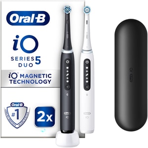 Set 2 periute de dinti electrice ORAL-B iO5, Bluetooth, 40000 pulsatii/min, Curatare 3D, 5 programe, 2 capate, alb-negru