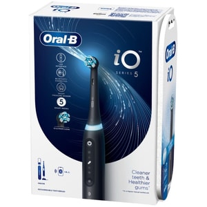 Set Periuta de dinti electrica ORAL-B iO5, 40000 pulsatii/min, Bluetooth, 5 programe, 1 capat, negru + Rezerve Oral-B iO Ultimate Clean, 2 bucati