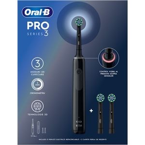 Periuta de dinti electrica ORAL-B Pro 3, 9900 miscari/min, Curatare 3D, 3 programe, 2 capete, negru