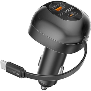 Incarcator auto PROMATE PowerDrive-RC65, 2x USB-C, 1x USB-A, Power delivery (PD) 45W, negru