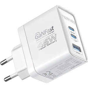 Incarcator retea PROMATE PowerPort-45, USB-C, GaN Fast Charging, Power Delivery (PD) 45W, alb