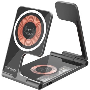 Incarcator wireless PROMATE AuraFold-Trio, 1xUSB-C, universal, MagSafe, 15W, negru