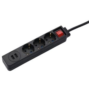 Prelungitor HAMA 9137353, 3 prize Schuko, 1.4m, 2 x USB, negru