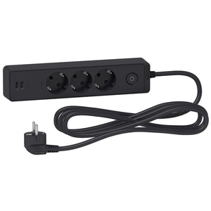 Prelungitor SCHNEIDER Unica SCH-ST943U3B, 3 prize Shucko, 2 USB, intrerupator, 3m, antracit