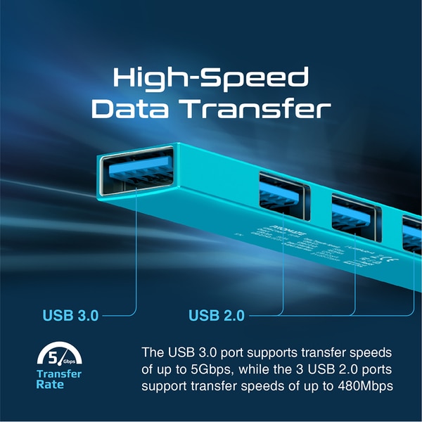 Hub USB PROMATE LiteHub-4, USB 3.0, albastru