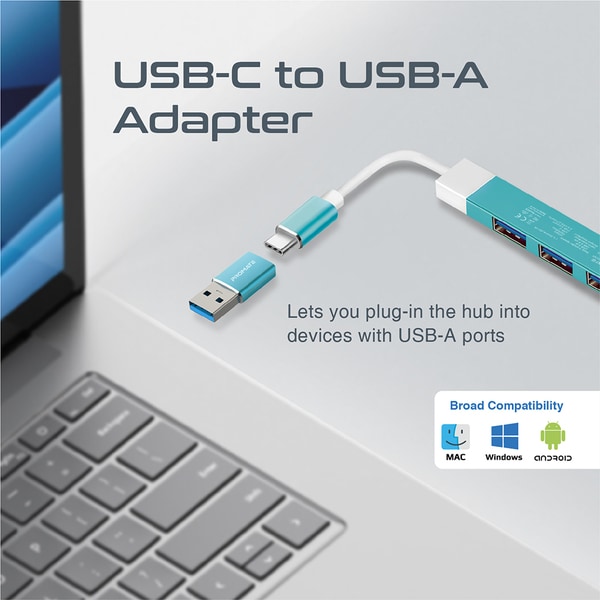 Hub USB PROMATE LiteHub-4, USB 3.0, albastru